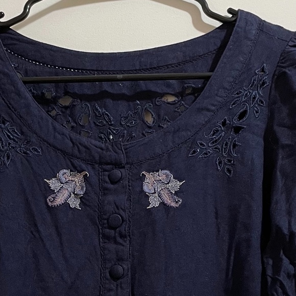 Navy Blue Embroidered Blouse - Picture 3 of 4